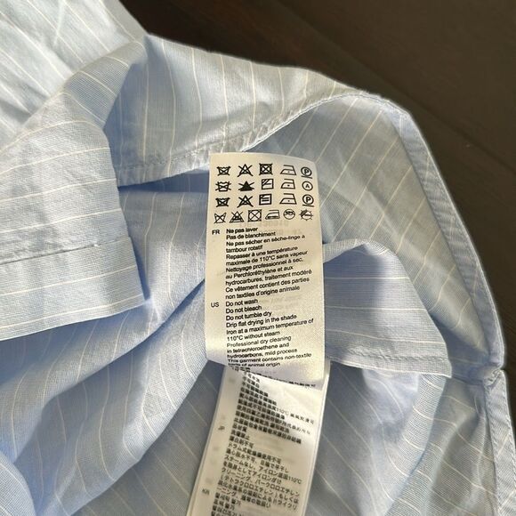 Sandro Blue White Strip Lace Insert Long Sleeve Button Down Blouse Shirt size 2 - Picture 10 of 15